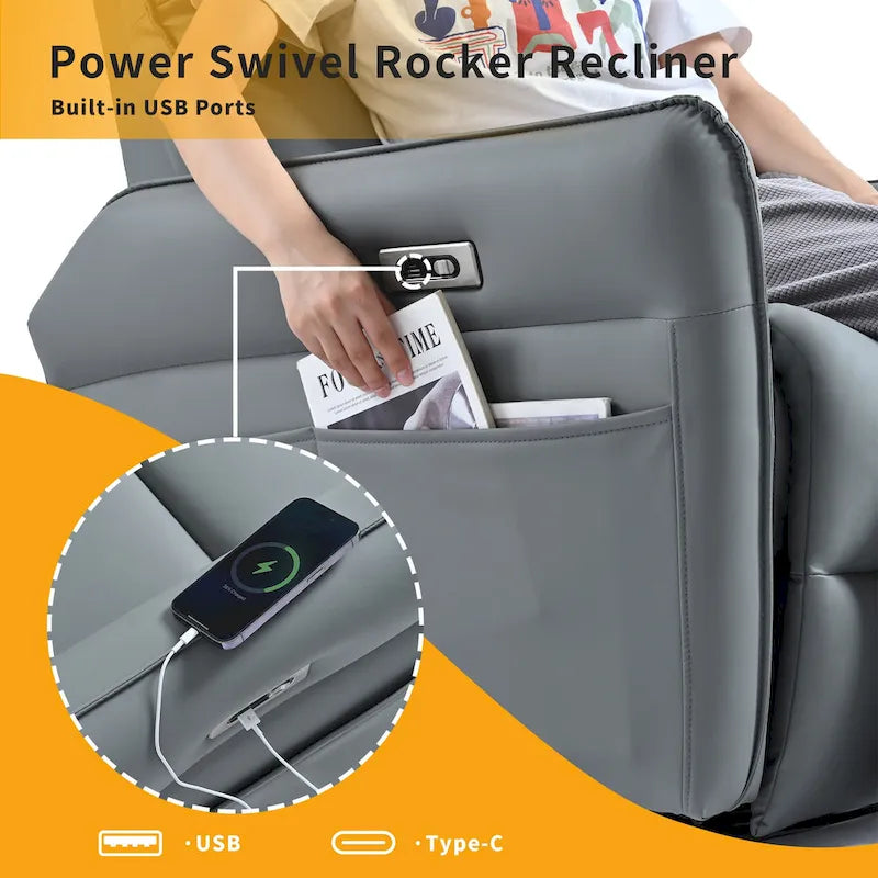 Fauteuil inclinable électrique pivotant et berçant pour adultes, fauteuil inclinable pivotant et berçant à 270, petit fauteuil inclinable électrique pour salon