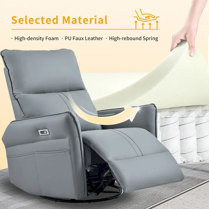 Fauteuil inclinable électrique pivotant et berçant pour adultes, fauteuil inclinable pivotant et berçant à 270, petit fauteuil inclinable électrique pour salon
