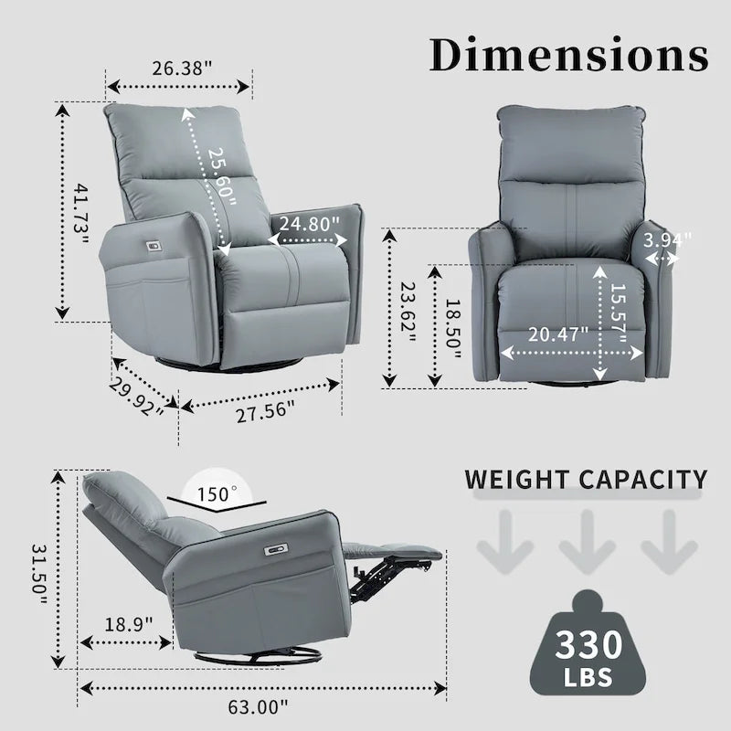 Fauteuil inclinable électrique pivotant et berçant pour adultes, fauteuil inclinable pivotant et berçant à 270, petit fauteuil inclinable électrique pour salon