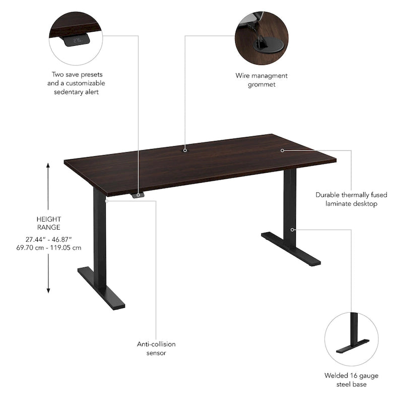 Bureau assis-debout électrique à hauteur réglable 60x30