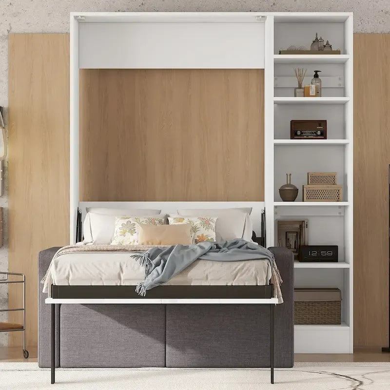 Murphy-Bett in Twin-Größe mit Sofa und Regalen