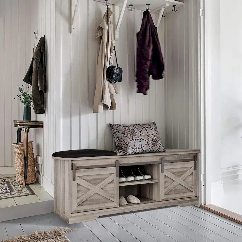 Panca da ingresso con ante scorrevoli e porta-scarpe - 47.24"x 15.35"x 17.72"