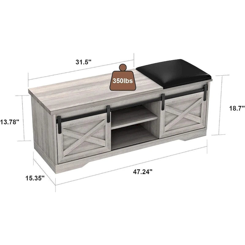 Panca da ingresso con ante scorrevoli e porta-scarpe - 47.24"x 15.35"x 17.72"