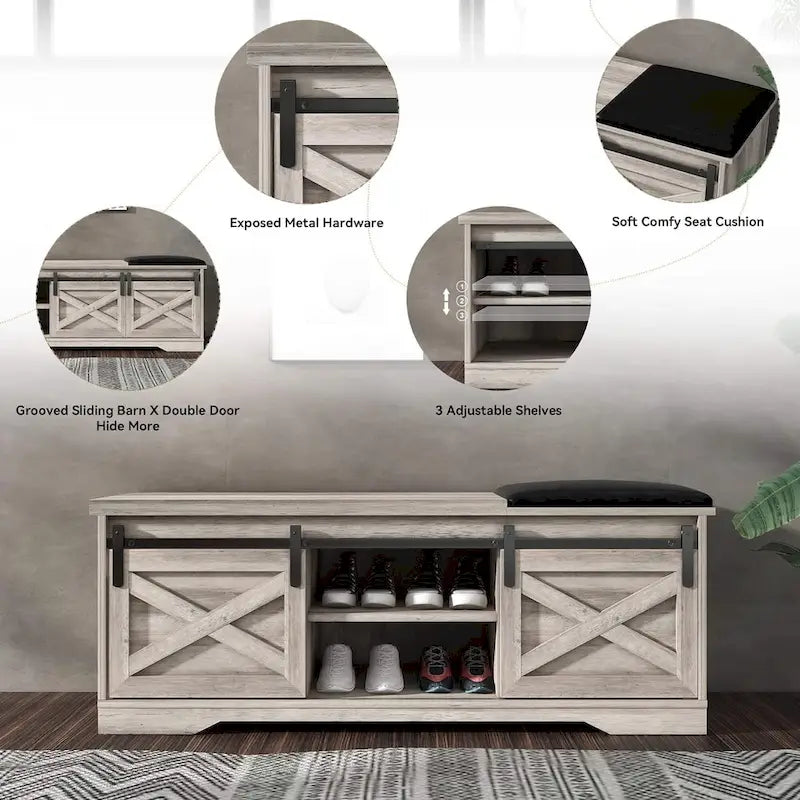 Panca da ingresso con ante scorrevoli e porta-scarpe - 47.24"x 15.35"x 17.72"