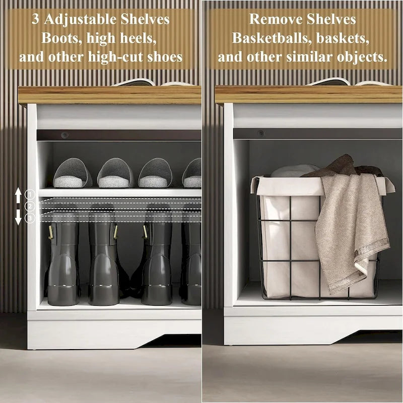 Panca da ingresso con ante scorrevoli e porta-scarpe - 47.24"x 15.35"x 17.72"