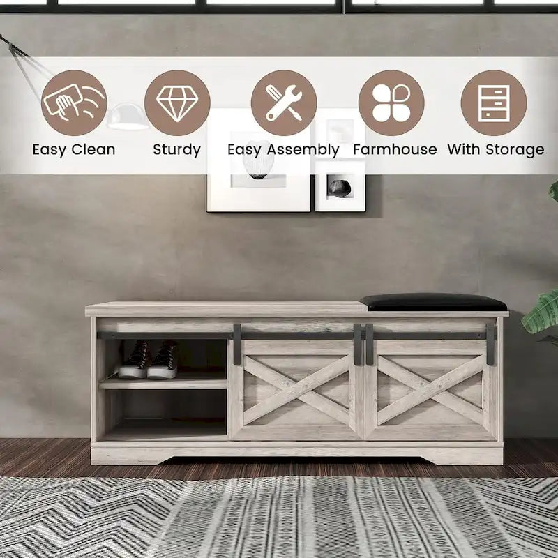 Panca da ingresso con ante scorrevoli e porta-scarpe - 47.24"x 15.35"x 17.72"