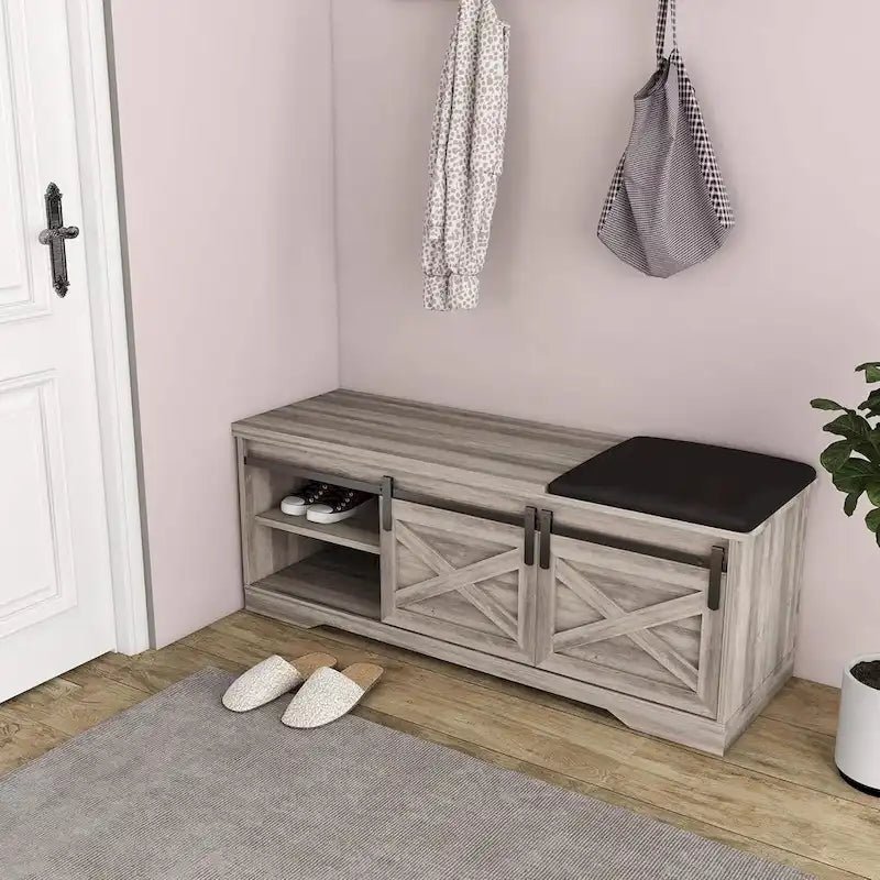 Panca da ingresso con ante scorrevoli e porta-scarpe - 47.24"x 15.35"x 17.72"