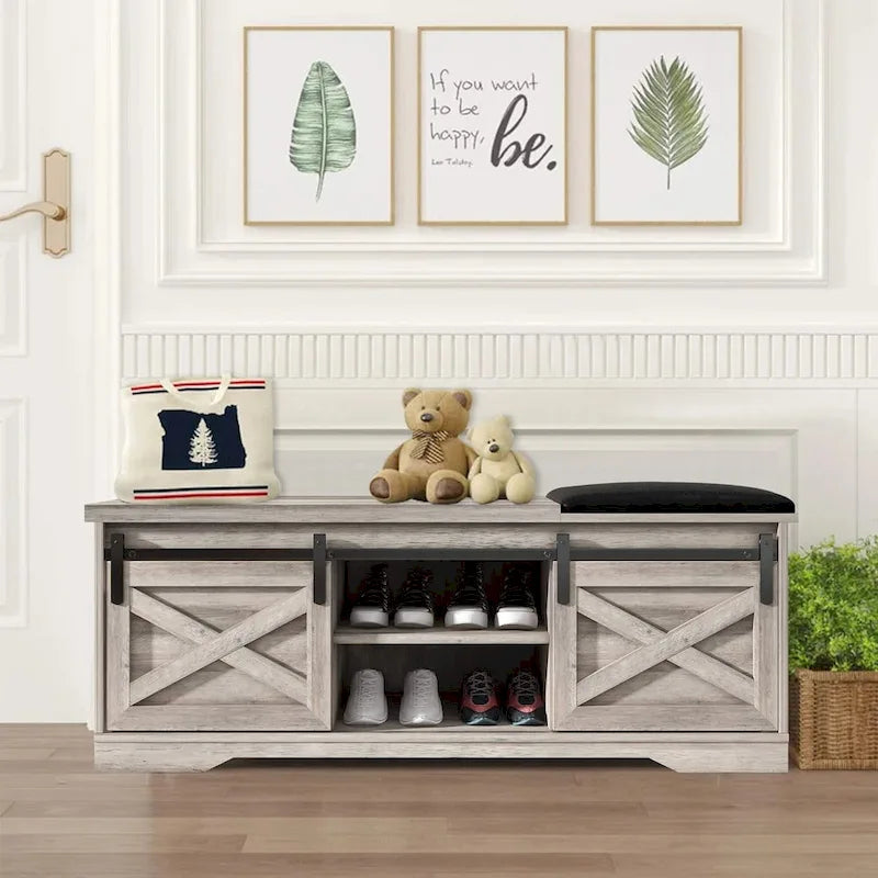 Panca da ingresso con ante scorrevoli e porta-scarpe - 47.24"x 15.35"x 17.72"