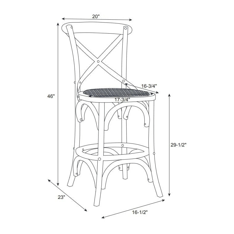 Rustikaler Barhocker mit gekreuzter Rückenlehne