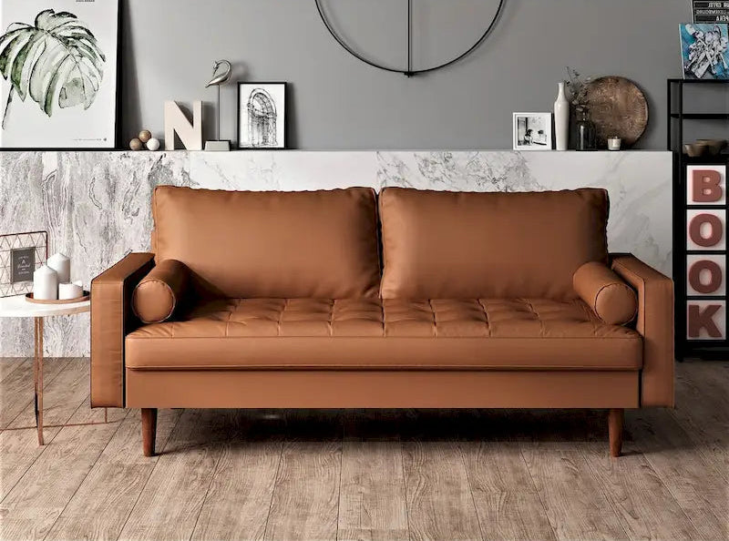 US Pride Faux Leather Mid-century Modern Sofa