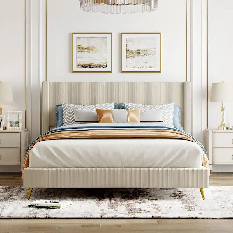 Polsterbett in Queen-Size aus Cord