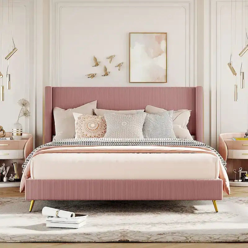 Polsterbett in Queen-Size aus Cord