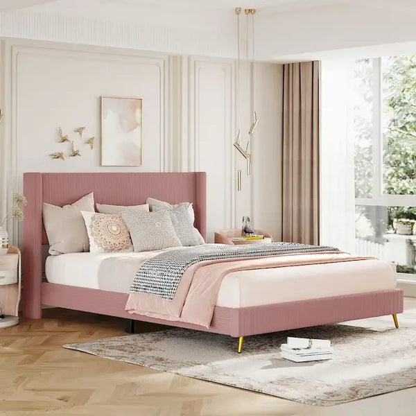 Letto contenitore imbottito matrimoniale in velluto a coste
