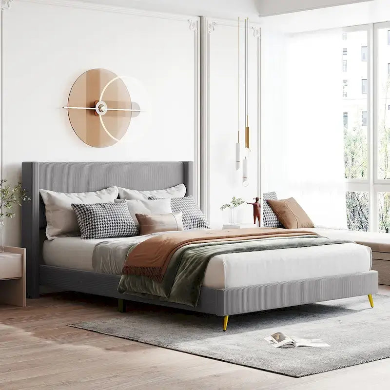 Polsterbett in Queen-Size aus Cord