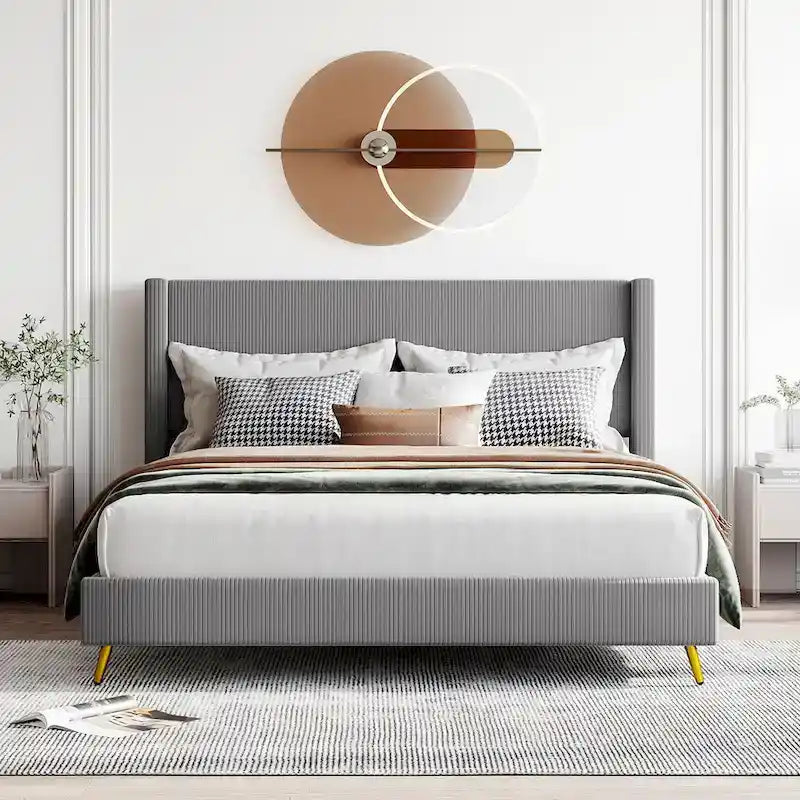 Polsterbett in Queen-Size aus Cord