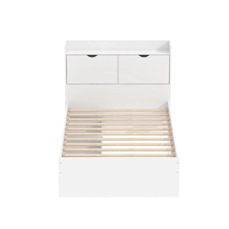 Twin-Bettgestell aus Holz mit Plattformbett, Aufbewahrungsschubladen und Kopfteil