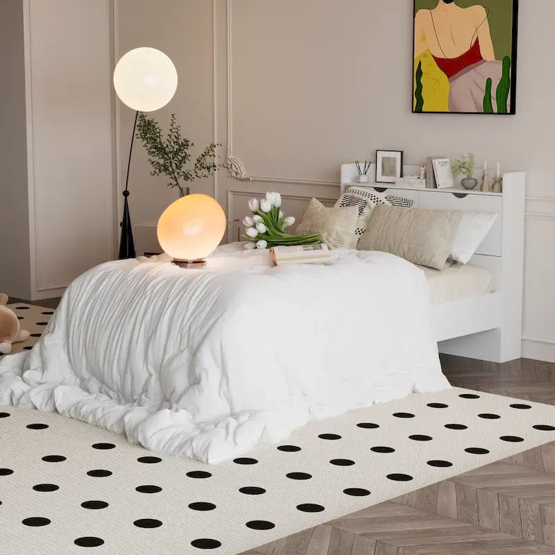Twin-Bettgestell aus Holz mit Plattformbett, Aufbewahrungsschubladen und Kopfteil