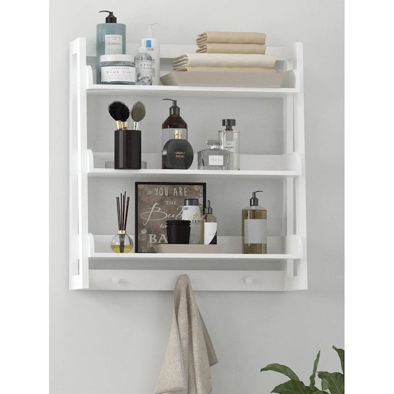 Wandmontiertes Badezimmerregal mit 3 Ebenen und Handtuchhaken