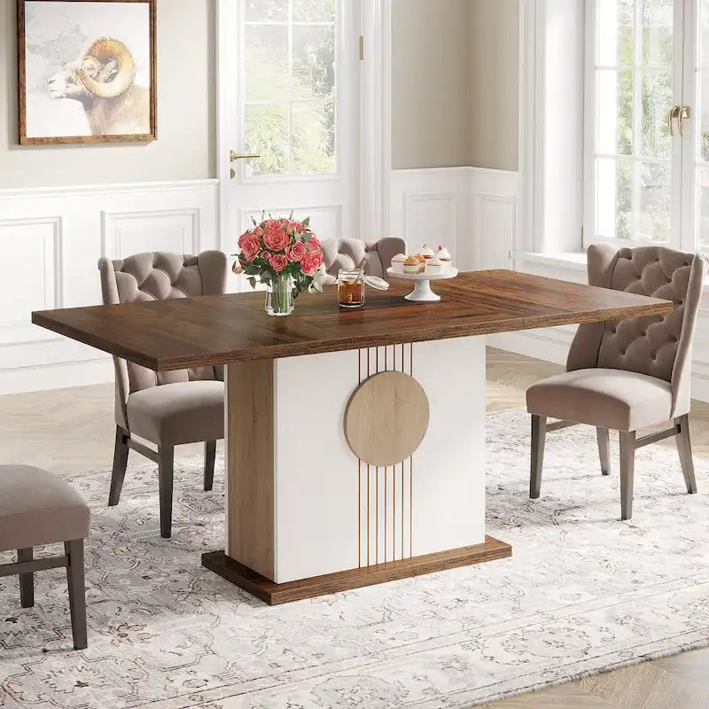 55 inches Wood Rectangle Dining Table for Kitchen Dining Room - N/A
