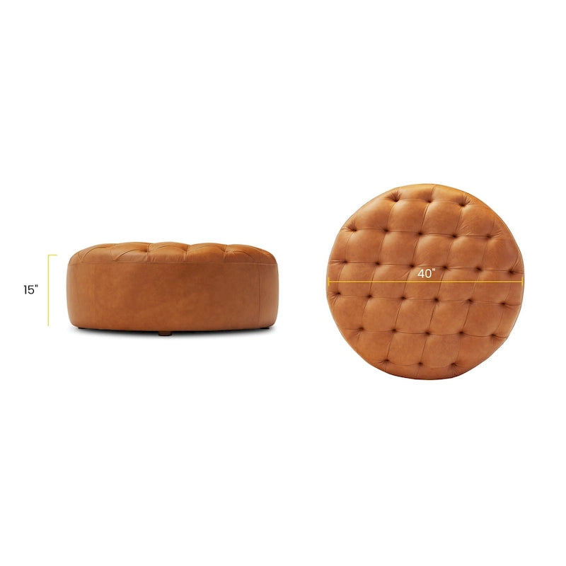 Gepolsterter Lederhocker - Vollnarbiges echtes italienisches Leder
