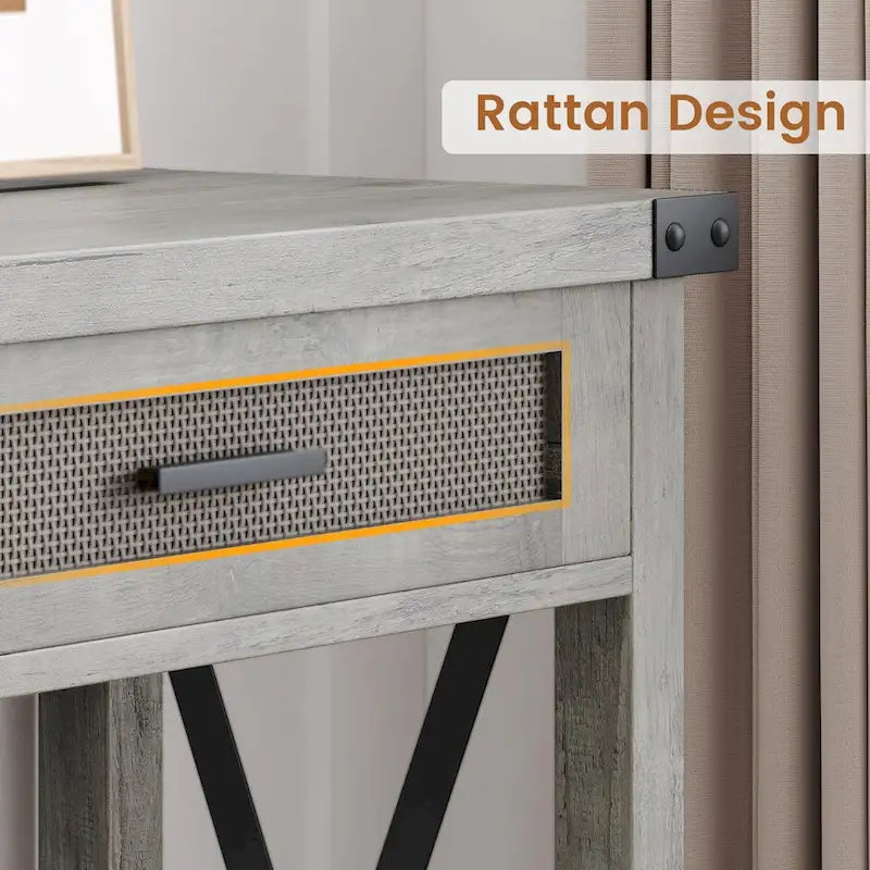 Konsolentisch mit Rattanschubladen, Sofatisch