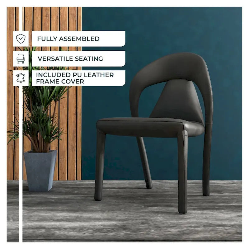 Sedia da pranzo moderna rivestita in ecopelle con struttura e gambe in acciaio