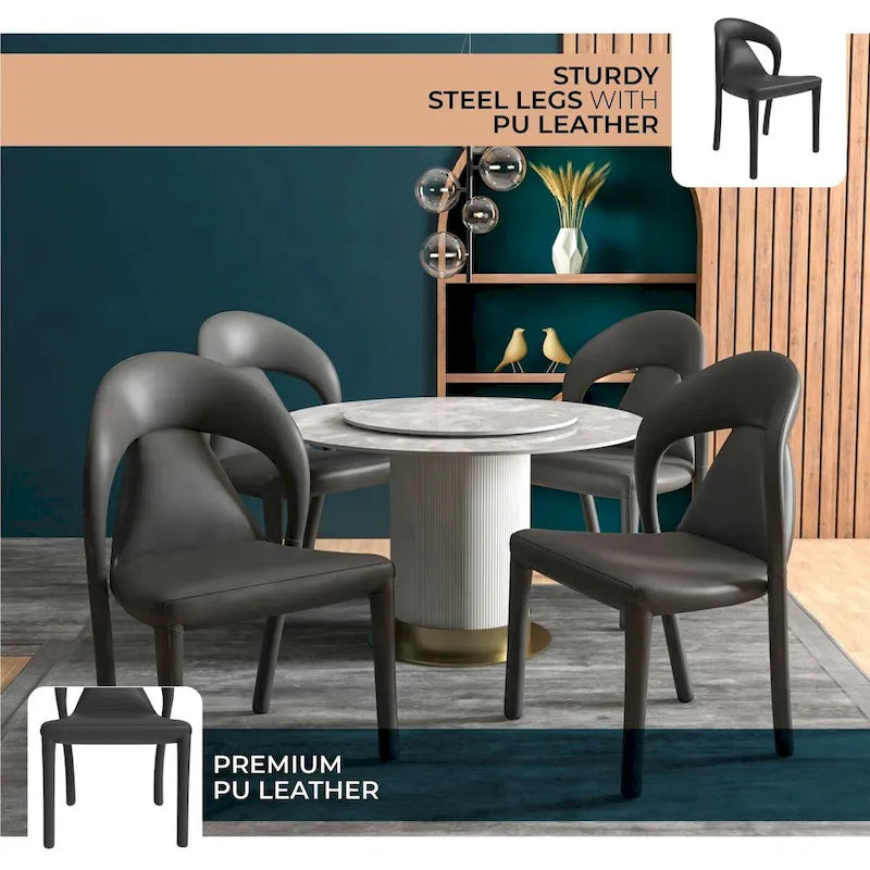 Sedia da pranzo moderna rivestita in ecopelle con struttura e gambe in acciaio