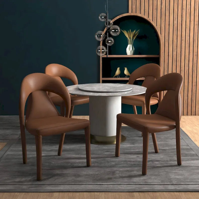 Sedia da pranzo moderna rivestita in ecopelle con struttura e gambe in acciaio