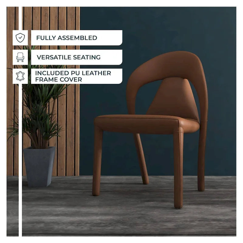 Sedia da pranzo moderna rivestita in ecopelle con struttura e gambe in acciaio