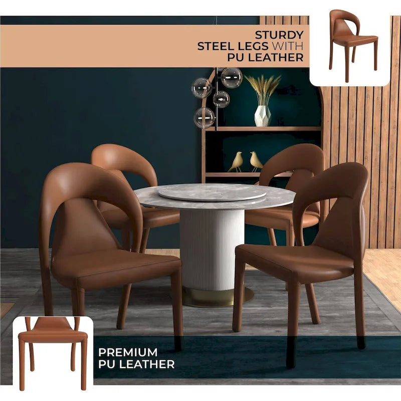Sedia da pranzo moderna rivestita in ecopelle con struttura e gambe in acciaio