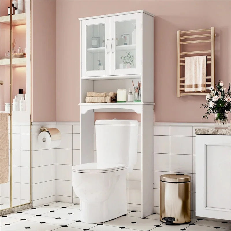 Badezimmer-Organizer über der Toilette, 2-türig, 1 offenes Fach