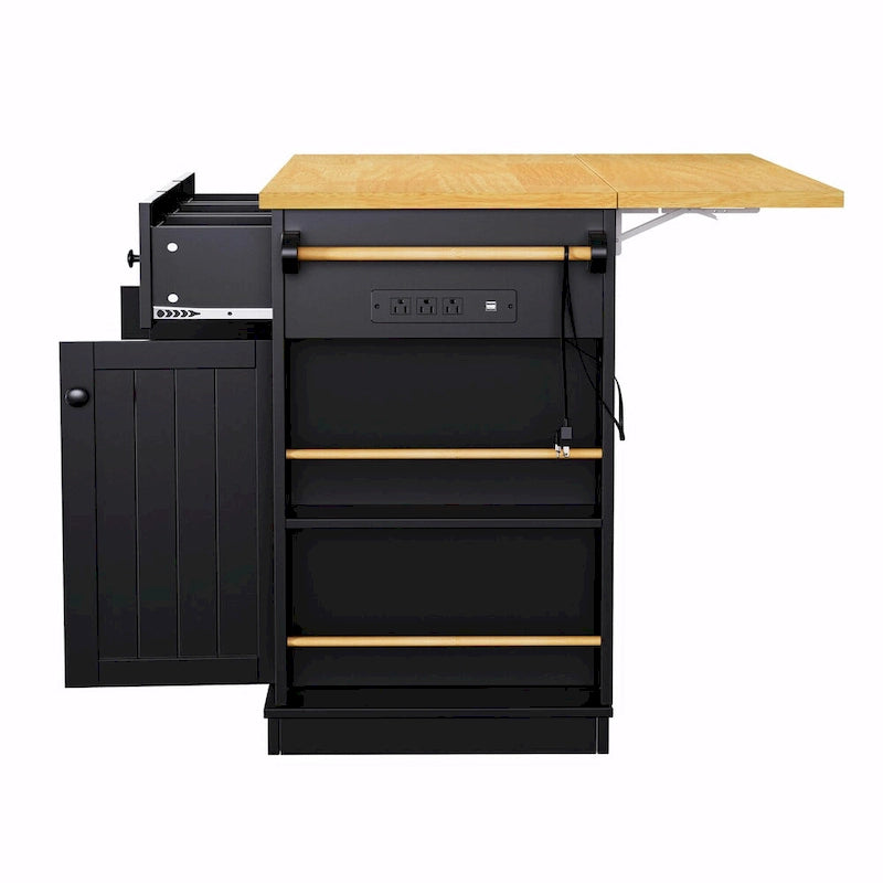 Isola da cucina da 53" con piano ribaltabile, presa di corrente, carrello con ruote e ripiani portaoggetti