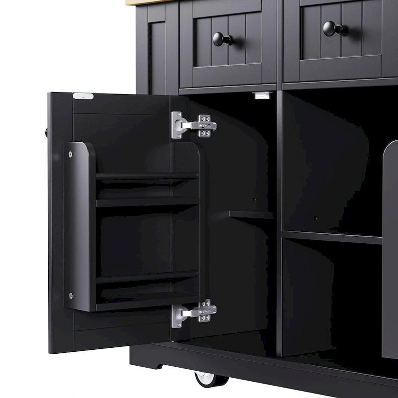 Isola da cucina da 53" con piano ribaltabile, presa di corrente, carrello con ruote e ripiani portaoggetti