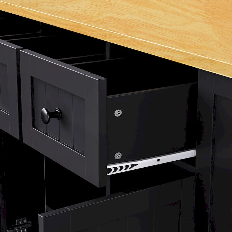 Isola da cucina da 53" con piano ribaltabile, presa di corrente, carrello con ruote e ripiani portaoggetti